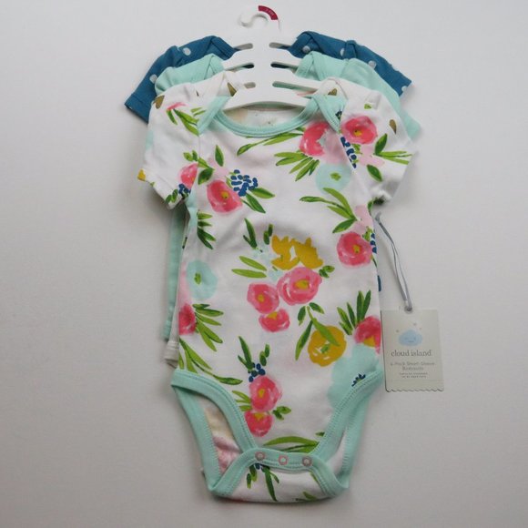 cloud island Other - CLOUD ISLAND 4 PACK BABY GIRL SHORT-SLEEVE BODYSUITS  NWT